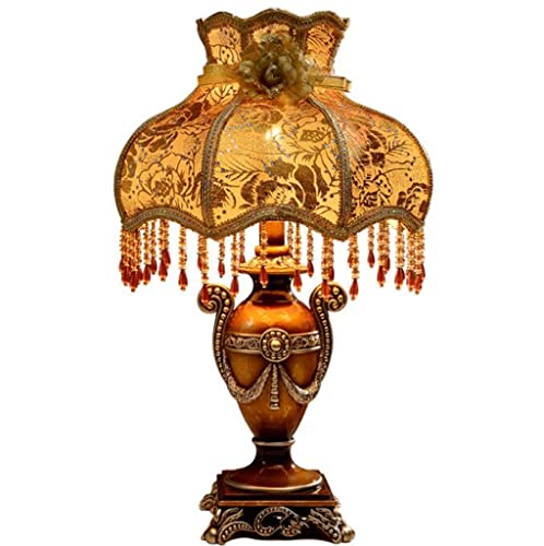 SXYSXYSXY Vintage Tischlampe Europäischer Stil Nachttischlampe Dekorative Tischleuchte Amerikanischen Stil Harz Minimalismus Schlafzimmer Wohnzimmer Mit Stoffschirm E27*1 für Hotel Café 30 * 49cm von SXYSXYSXY