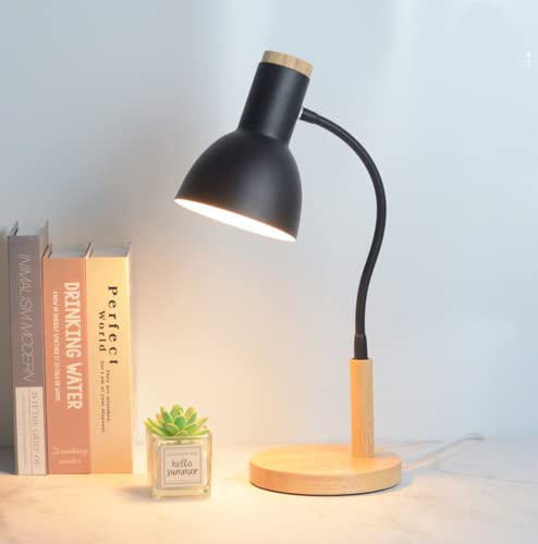 sxysxysxy Schreibtischlampe Nordic Modern Tischlampe Holz Design Schlafzimmer Nachttischlampe Kinder Büro Augenschutz Leselampe Tischleuchte Verstellbare Metall Nachtlampe E27*1,Schwarz von SXYSXYSXY