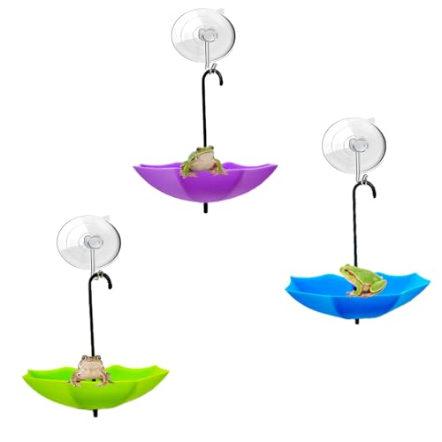 Amphibien-Wasserfrösche Lebensräume, Baumfrosch-Terrarium-Zubehör, Kunststoff-Regenschirm-Dekorationen mit Saugnäpfen für Terrarium, Baumfrosch, Kröte, Kaulquappe, 3 Stück von SXYYDSG