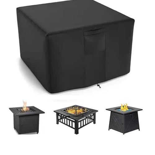 Feuerstelle Abdeckung Quadratisch - Premium Wasserdichte & Winddichte Schutzhülle Aus 420D Oxford Gewebe Für Gas-Feuertisch, Terrasse Und Gartenmöbel (76x76x63cm,Schwarz 420D) von SXZAGZR