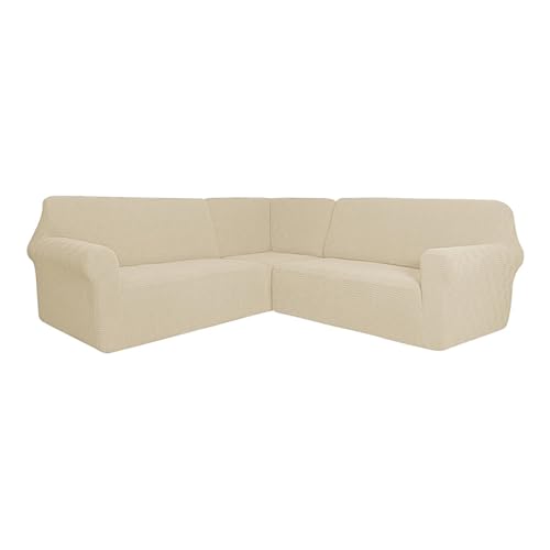 SXZAGZR Couch Bezug, Ecksofa überzug, L-Form Sofahusse, 3 Stücke Sofabezug Ecksofa, Sofa Cover, Rutschfester Couch überzug, Sofahusse Schutz Für Wohnzimmer (Beige,5 Sitzer) von SXZAGZR