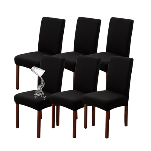 SXZAGZR XL Stuhlhussen 4er Set wasserdicht (PU Leder/Stretch Jacquard) – Abnehmbar & waschbar – Universeller Stuhlbezug – Schützt Stühle vor Flecken & Abnutzung (Schwarz,6 Stück) von SXZAGZR