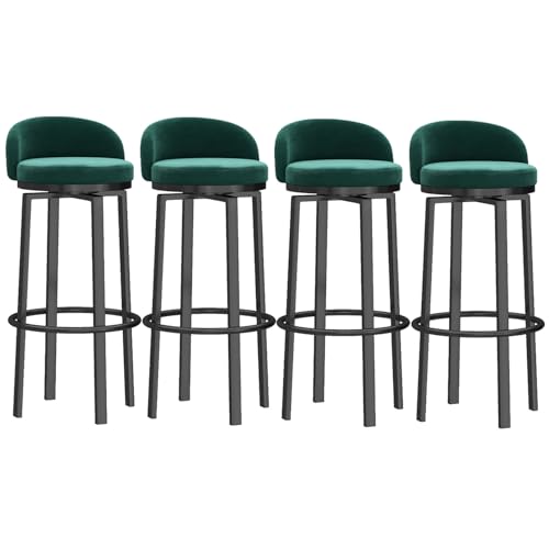 Barhocker mit niedriger Rückenlehne, 4er-Set, moderne, mit grünem Samt gepolsterte Barhocker mit schwarzen Beinen, bequeme Kücheninsel-Hochstühle für Esszimmer und Café, 29,5 Zoll (4 Stück 65 cm von SXZBTWIJ