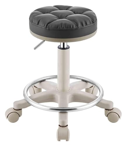 Bürostuhl, Schreibtischstuhl, runder Roll-Barhocker mit 360°-Schwenkrädern, verstellbarer Stuhl für medizinische Theken, Schönheitssalons, Fußpedale aus PU-Leder und Edelstahl (Farbe: Noir) (Noi von SXZBTWIJ