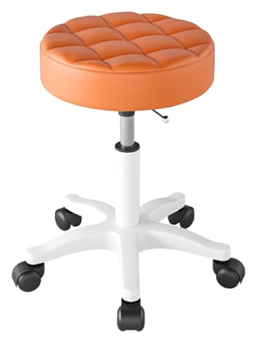 SXZBTWIJ Bürostuhl, Schreibtischstuhl, runder rollender Barhocker, Drehstuhl für Schönheitssalon, Spa, ABS, 5 Krallen mit drehbaren Rädern, verstellbar 43–55 cm (Farbe: Orange) (Orange) von SXZBTWIJ