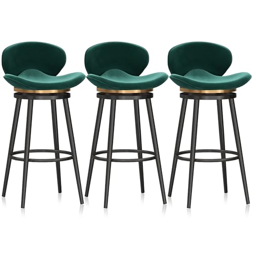 SXZBTWIJ Drehbare Barhocker-Set aus 1/2/3/4 Samt-Esszimmerb-Barstühlen, gepolsterte Stühle mit schwarzer Fußstütze für die Hausbar/b, Blau 4 Stück, 25,6 Zoll H (Grün 3 Stück 75 cm (29,5 Zoll)) von SXZBTWIJ