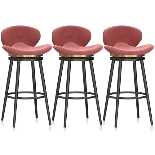SXZBTWIJ Drehbare Barhocker-Set aus 1/2/3/4 Samt-Esszimmerb-Barstühlen, gepolsterte Stühle mit schwarzer Fußstütze für die Hausbar/b, Blau 4 Stück, 25,6 Zoll H (Rosa 3 Stück 65 cm (25,6 Zoll)) von SXZBTWIJ