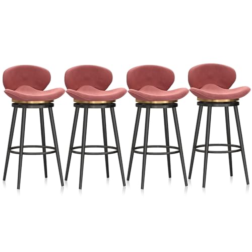 SXZBTWIJ Drehbare Barhocker-Set aus 1/2/3/4 Samt-Esszimmerb-Barstühlen, gepolsterte Stühle mit schwarzer Fußstütze für die Hausbar/b, Blau 4 Stück, 25,6 Zoll H (Rosa 4 Stück 65 cm (25,6 Zoll)) von SXZBTWIJ