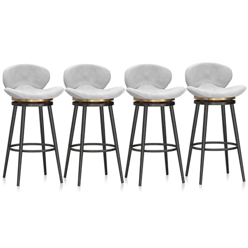SXZBTWIJ Drehbare Barhocker-Set aus 1/2/3/4 Samt-Esszimmerb-Barstühlen, gepolsterte Stühle mit schwarzer Fußstütze für die Hausbar/b, Blau 4 Stück, 25,6 Zoll H (Weiß 4 Stück 65 cm (25,6 Zoll)) von SXZBTWIJ
