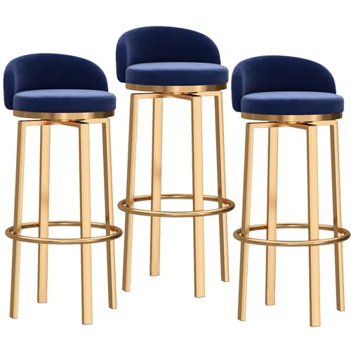 SXZBTWIJ Drehhocker, Theken-Barhocker, 3er-Set, Küchen-Frühstücksbarstühle mit Rückenlehne, gepolsterte Stühle für die Hausbar/Kücheninsel, Rosa, 25,6 Zoll (Blau 75 cm (29,5 Zoll)) von SXZBTWIJ