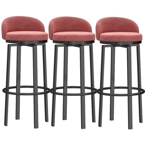 Samt-Barhocker, Frühstücksthekenstühle mit Rückenlehne, 360° drehbare Barstühle, hohe Hocker für Kücheninseln/Hausbar, mit gepolstertem Sitz, schwarze Fußstütze, schwarz, 2 Stück (rosa, 3 Stück von SXZBTWIJ