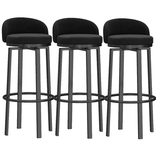 Samt-Barhocker, Frühstücksthekenstühle mit Rückenlehne, 360° drehbare Barstühle, hohe Hocker für Kücheninseln/Hausbar, mit gepolstertem Sitz, schwarze Fußstütze, schwarz, 2 Stück (schwarz, 3 Stü von SXZBTWIJ
