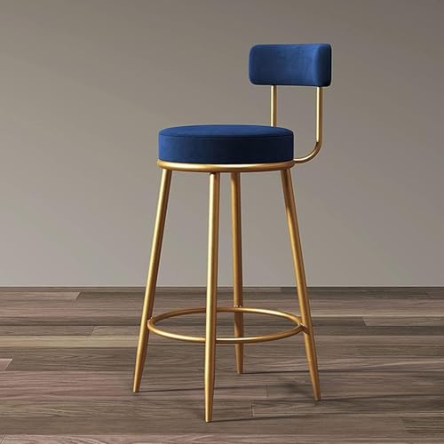 Kitchen Stool, Bar Stool, Padded Kitchen Bar Chairs with Backrest and Golden Metal Legs, Fabric Counter Chairs for Home Kitchen Pub,Blue-65cm von SXZHSM