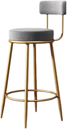 Kitchen Stool, Bar Stool, Padded Kitchen Bar Chairs with Backrest and Golden Metal Legs, Fabric Counter Chairs for Home Kitchen Pub,Grey-65cm von SXZHSM