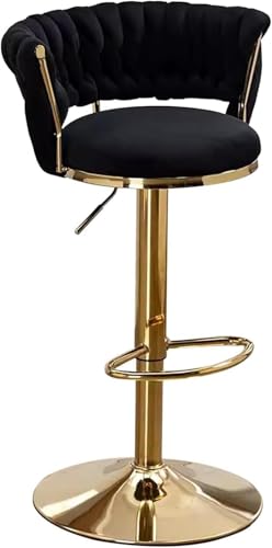 Rotating Woven Velvet Bar Stool, Height-Adjustable Bar Stool with Backrest and Metal Frame, Counter Height Stool for Kitchen,Black Rotating Woven Velvet Bar Stool, Height-Adjustable Bar Stool with Backrest and Metal Frame, Counter Height Stool for Kitchen,Black von SXZHSM