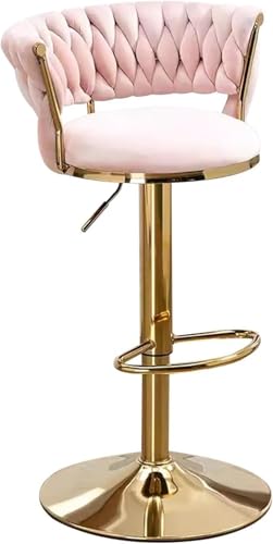 Rotating Woven Velvet Bar Stool, Height-Adjustable Bar Stool with Backrest and Metal Frame, Counter Height Stool for Kitchen,Pink Rotating Woven Velvet Bar Stool, Height-Adjustable Bar Stool with Backrest and Metal Frame, Counter Height Stool for Kitchen,Pink von SXZHSM