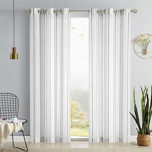 SXZJTEX Graue und weiße gestreifte Café-Vorhänge, 213 cm Länge, 2 Paneele für Wohnzimmer, Schlafzimmer, Boho, Bauernhaus, durchscheinend, Leinenstruktur, Lichtfilterung, Ösenoberseite, 106.7x213.4 cm SXZJTEX Graue und weiße gestreifte Café-Vorhänge, 213 cm Länge, 2 Paneele für Wohnzimmer, Schlafzimmer, Boho, Bauernhaus, durchscheinend, Leinenstruktur, Lichtfilterung, Ösenoberseite, 106.7x213.4 cm von SXZJTEX