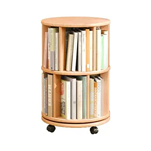 SYALEO Rollendes Bücherregal aus Gummiholz, 360 ° drehbarer Bücherregalturm mit Rädern, bodenstehender Aufbewahrungs-Organizer, Bücherregal für das Heimbüro von SYALEO