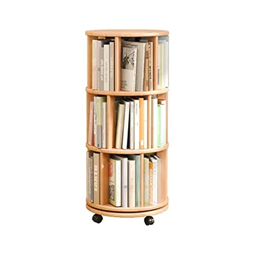 SYALEO Rollendes Bücherregal aus Gummiholz, 360 ° drehbarer Bücherregalturm mit Rädern, bodenstehender Aufbewahrungs-Organizer, Bücherregal für das Heimbüro von SYALEO