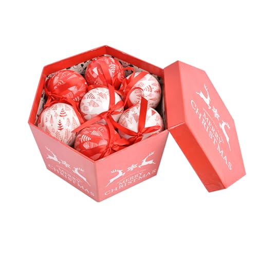 SYALEO Weihnachtskugel-Ornamente, rote und weiße hängende Kugel-Ornamente, 75 mm/2,95 Zoll, bruchsicheres Papier verpackt, Weihnachtsdekorationen für den Weihnachtsbaum von SYALEO