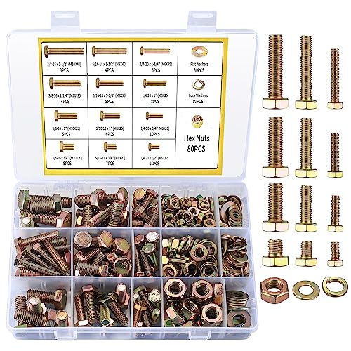 318 Stk Sechskantschrauben mit Muttern Unterlegscheiben Set, Metrische M6 M8 M10 Edelstahl Maschinenschrauben Kopf Gewindeschrauben mit Muttern und Unterlegscheiben Sortiment Kit von SYBDXJ