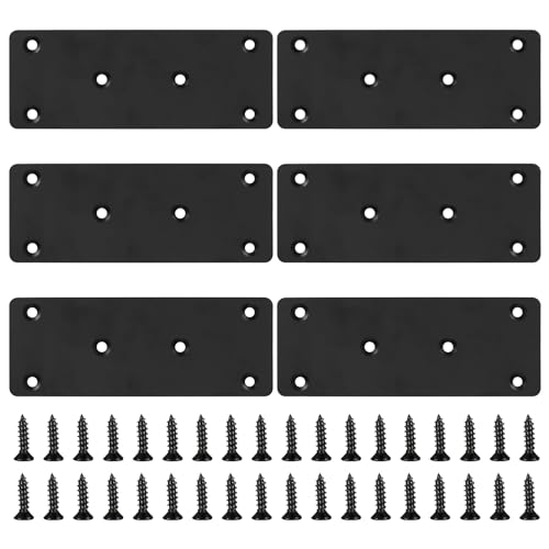 6 Stk Lochplatten, Flachverbinder Holzverbinder, Verbindungsplatte Metallverbinder, Lochblech Flacheisen, Schwarz Flachplatte Halterung Reparaturplatte für Möbel DIY Projekte, Dicke 3mm/128x48mm von SYBDXJ