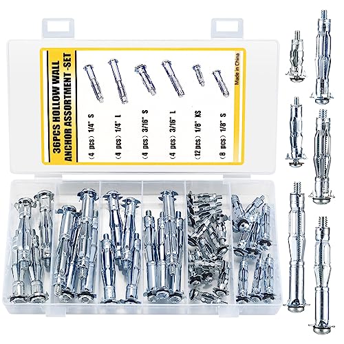 Hohlraum Metalldübel Sortiment Set, 36 Stk Metall Hohlraumdübel Kit, Metallbefestigungen, Dubel mit Schraube Set zum Befestigen von Gipskarton, Hohlwand, Bildern, Rigipsdübel von SYBDXJ