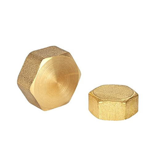 Messing-Verschlusskappen, 2PCS Kupfer Außengewinde Messing Rohr Hex Kopf End Kappe Stecker Fitting Koppler Adapter(Female Plug,1/4inch) von SYBNIKOLF