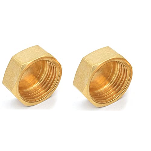 Messing-Verschlusskappen, 2PCS Kupfer Außengewinde Messing Rohr Hex Kopf End Kappe Stecker Fitting Koppler Adapter(Female Plug,1/4inch) von SYBNIKOLF