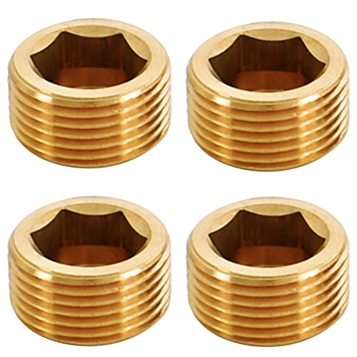 Messing-Verschlusskappen, 4PCS Kupfer Außengewinde Messing Rohr Hex Kopf End Kappe Stecker Fitting Koppler Adapter(Copper Joint,1/4inch) von SYBNIKOLF