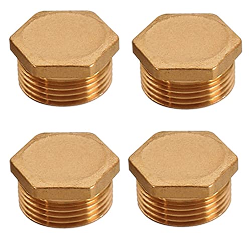Messing-Verschlusskappen, 4PCS Kupfer Außengewinde Messing Rohr Hex Kopf End Kappe Stecker Fitting Koppler Adapter(Male Plug,1/2inch) von SYBNIKOLF