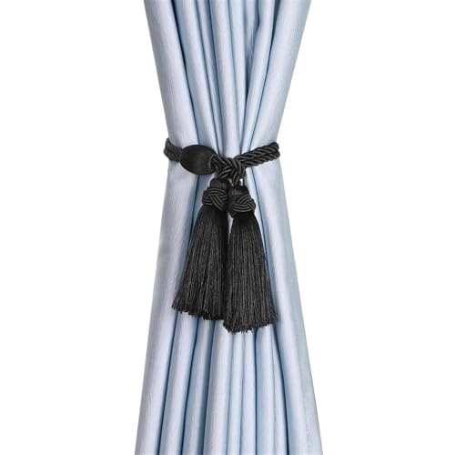 Quastenvorhänge, Bindeseil-Raffhalter, 1 Stück Quaste zurück Dekoration Polyester Seil Raffhalter for Vorhänge Zubehör Weben Wohnzimmer(Black) von SYBNIKOLF