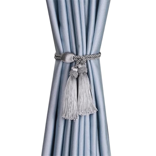 Quastenvorhänge, Bindeseil-Raffhalter, 1 Stück Quaste zurück Dekoration Polyester Seil Raffhalter for Vorhänge Zubehör Weben Wohnzimmer(Silver) von SYBNIKOLF