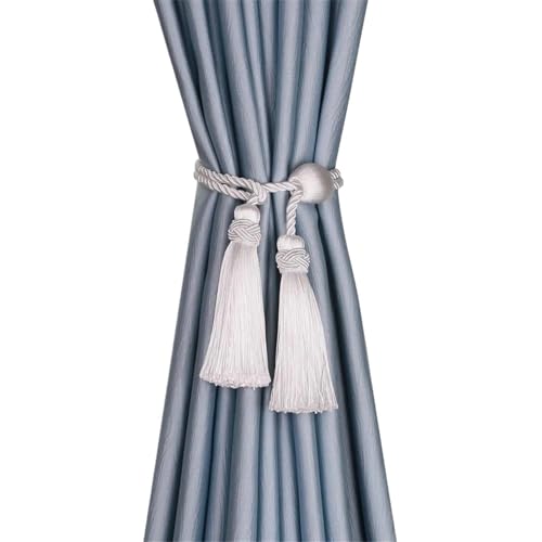 Quastenvorhänge, Bindeseil-Raffhalter, 1 Stück Quaste zurück Dekoration Polyester Seil Raffhalter for Vorhänge Zubehör Weben Wohnzimmer(White) von SYBNIKOLF