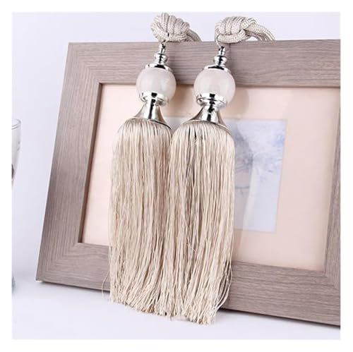 Quastenvorhänge, Bindeseil-Raffhalter, 1 Stück Rücken Quaste Kristallkugel Seil Holdbacks Fransen Vorhänge Halter Schnalle Dekor Zimmer Zubehör(Beige) von SYBNIKOLF
