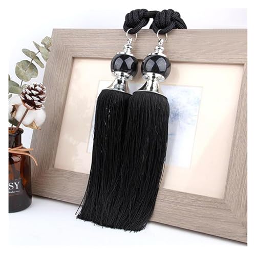 Quastenvorhänge, Bindeseil-Raffhalter, 1 Stück Rücken Quaste Kristallkugel Seil Holdbacks Fransen Vorhänge Halter Schnalle Dekor Zimmer Zubehör(Black) von SYBNIKOLF
