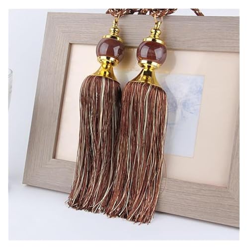 Quastenvorhänge, Bindeseil-Raffhalter, 1 Stück Rücken Quaste Kristallkugel Seil Holdbacks Fransen Vorhänge Halter Schnalle Dekor Zimmer Zubehör(Brown) von SYBNIKOLF