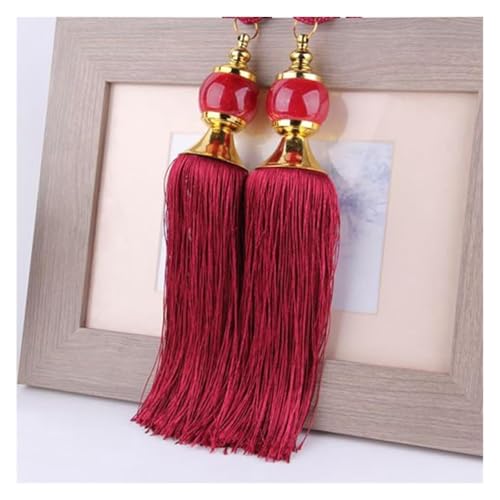 Quastenvorhänge, Bindeseil-Raffhalter, 1 Stück Rücken Quaste Kristallkugel Seil Holdbacks Fransen Vorhänge Halter Schnalle Dekor Zimmer Zubehör(Red) von SYBNIKOLF