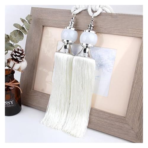 Quastenvorhänge, Bindeseil-Raffhalter, 1 Stück Rücken Quaste Kristallkugel Seil Holdbacks Fransen Vorhänge Halter Schnalle Dekor Zimmer Zubehör(White) von SYBNIKOLF