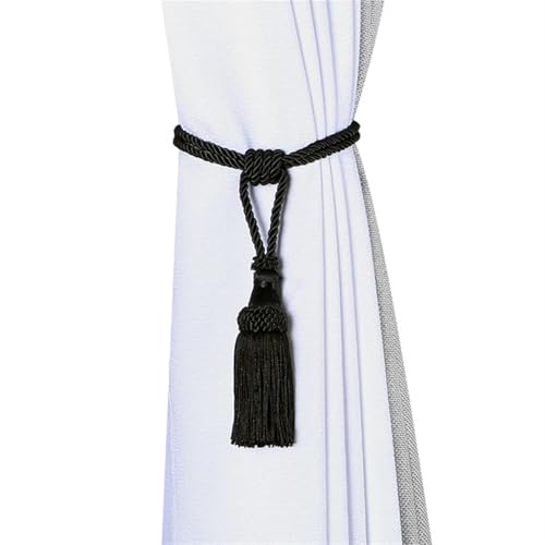 Quastenvorhänge, Bindeseil-Raffhalter, 1PC Rücken Quaste Vorhang Clips Seil Holdbacks Dekorative Halter Zubehör for Drapieren(Black) von SYBNIKOLF