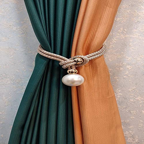 Quastenvorhänge, Bindeseil-Raffhalter, 2 Stück große Perlenhalter, Haken, Schnalle, Clip, hübsches und modisches dekoratives Wohnaccessoire aus Polyester, Hellblau(Beige,2pcs) von SYBNIKOLF