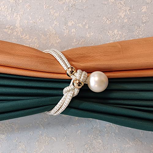 Quastenvorhänge, Bindeseil-Raffhalter, 2 Stück große Perlenhalter, Haken, Schnalle, Clip, hübsches und modisches dekoratives Wohnaccessoire aus Polyester, Hellblau(Beige White,2pcs) von SYBNIKOLF