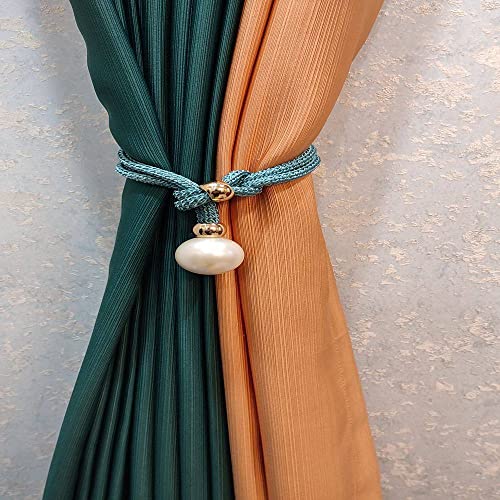 Quastenvorhänge, Bindeseil-Raffhalter, 2 Stück große Perlenhalter, Haken, Schnalle, Clip, hübsches und modisches dekoratives Wohnaccessoire aus Polyester, Hellblau(Blue Green,2pcs) von SYBNIKOLF