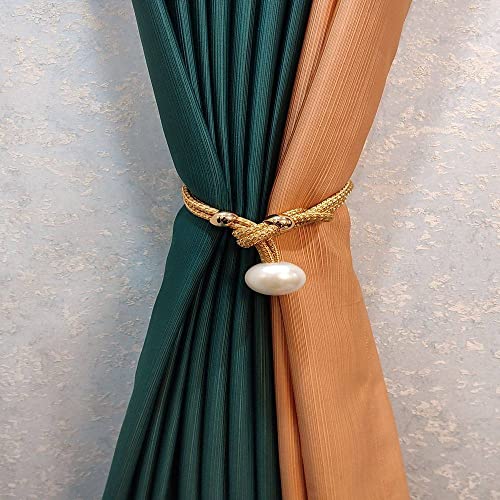Quastenvorhänge, Bindeseil-Raffhalter, 2 Stück große Perlenhalter, Haken, Schnalle, Clip, hübsches und modisches dekoratives Wohnaccessoire aus Polyester, Hellblau(Gold,2pcs) von SYBNIKOLF