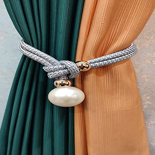 Quastenvorhänge, Bindeseil-Raffhalter, 2 Stück große Perlenhalter, Haken, Schnalle, Clip, hübsches und modisches dekoratives Wohnaccessoire aus Polyester, Hellblau(Light Grey,1pc) von SYBNIKOLF