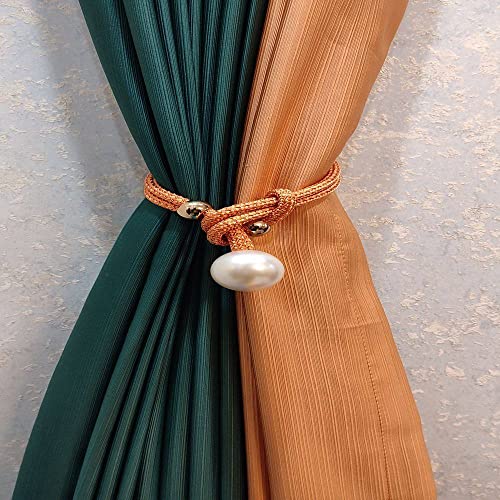 Quastenvorhänge, Bindeseil-Raffhalter, 2 Stück große Perlenhalter, Haken, Schnalle, Clip, hübsches und modisches dekoratives Wohnaccessoire aus Polyester, Hellblau(Orange,2pcs) von SYBNIKOLF