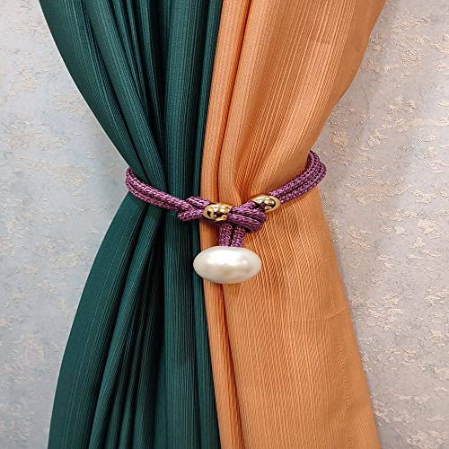 Quastenvorhänge, Bindeseil-Raffhalter, 2 Stück große Perlenhalter, Haken, Schnalle, Clip, hübsches und modisches dekoratives Wohnaccessoire aus Polyester, Hellblau(Plum,2pcs) von SYBNIKOLF