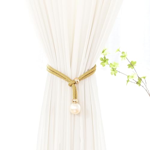 Quastenvorhänge, Bindeseil-Raffhalter, 2 stücke Zurück Seil mit 4 cm Perle Fenster CurtainOrnament Vorhang Ro(Gold) von SYBNIKOLF