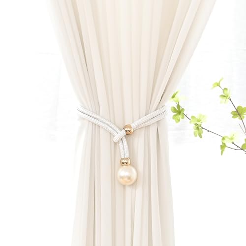 Quastenvorhänge, Bindeseil-Raffhalter, 2 stücke Zurück Seil mit 4 cm Perle Fenster CurtainOrnament Vorhang Ro(White) von SYBNIKOLF