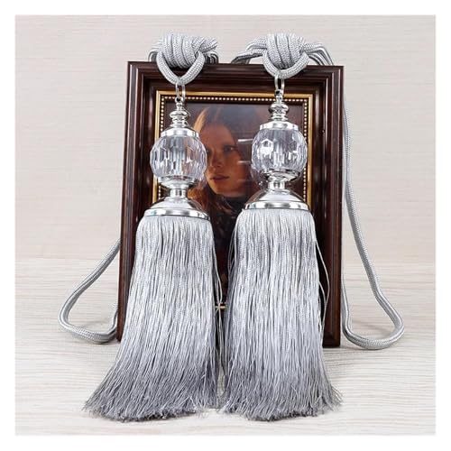 Quastenvorhänge, Bindeseil-Raffhalter, 2PCS Quastenrücken, Riemen Zubehörhalter Vorhangzubehör Schnalle Seil Heimdekoration(Light Grey) von SYBNIKOLF